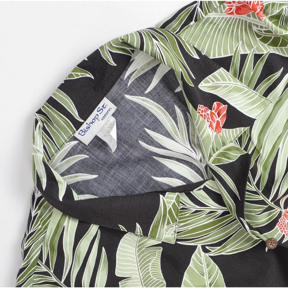 Vintage 90s Hawaiian Shirt Tropical Floral Blouse Black Aloha Button Up 1X 2X - Picture 7 of 7